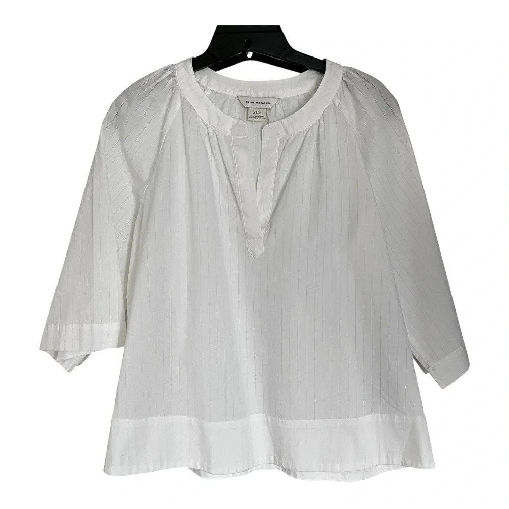Club Monaco Womens XS White Textured Popover Blouse, Lightweight Cotton EUC Boho